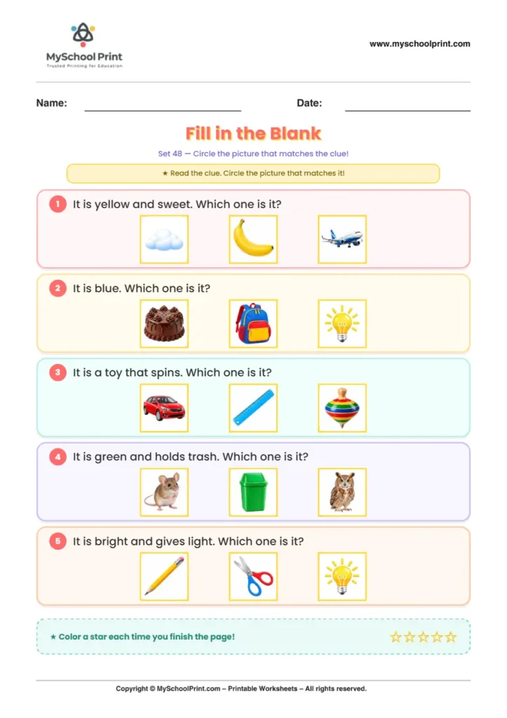 Simple English Reading Worksheet 126 for Kindergarten