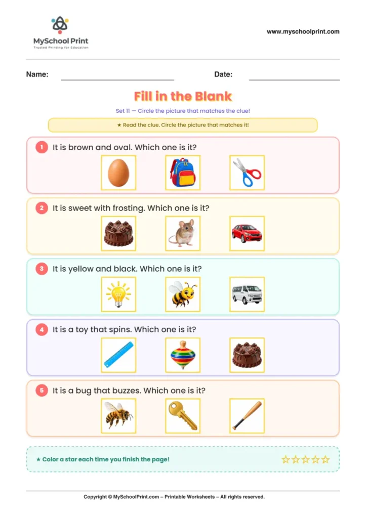 Simple English Reading Worksheet 129 for Kindergarten