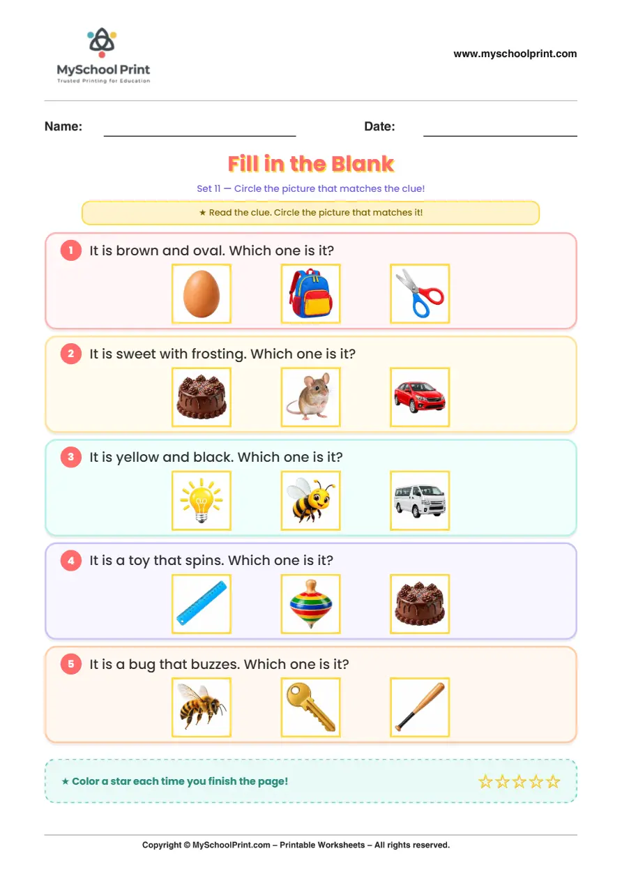 Simple English Reading Worksheet 129 for Kindergarten