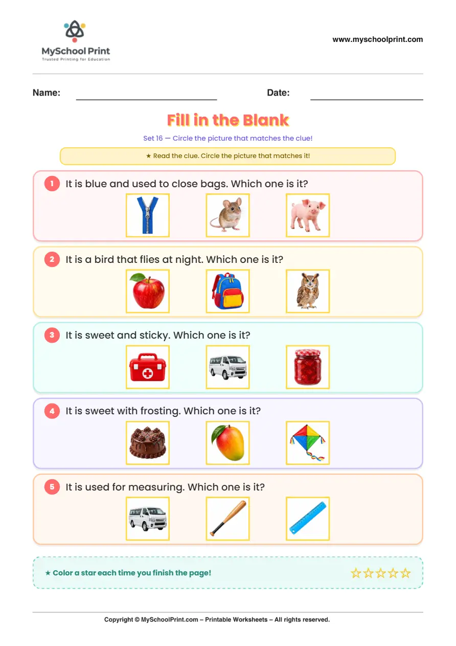 Simple English Reading Worksheet 131 for Kindergarten