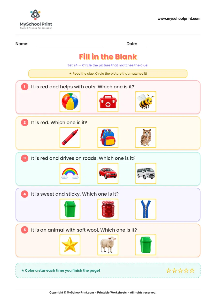 Simple English Reading Worksheet 133 for Kindergarten