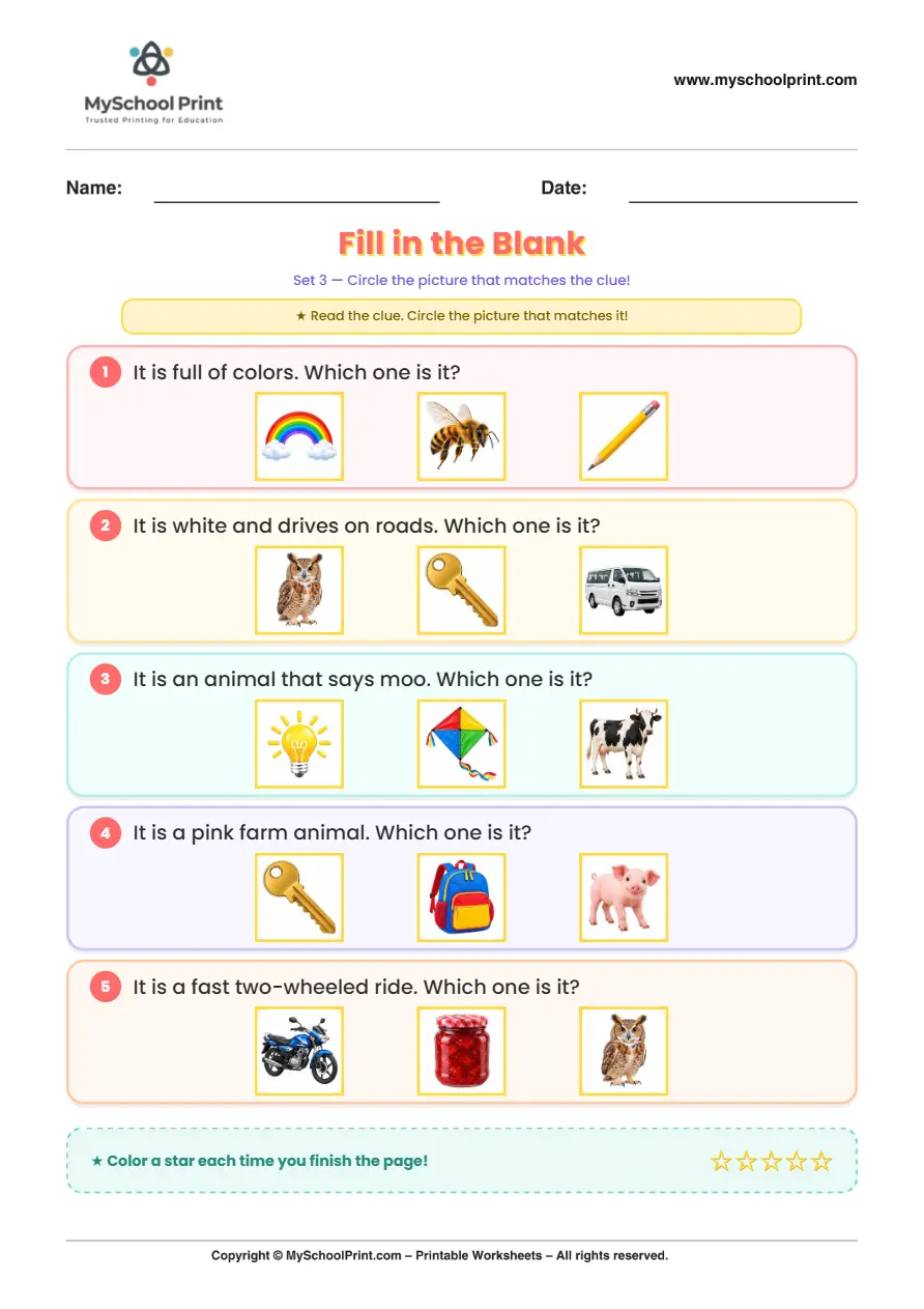 Simple English Reading Worksheet 134 for Kindergarten