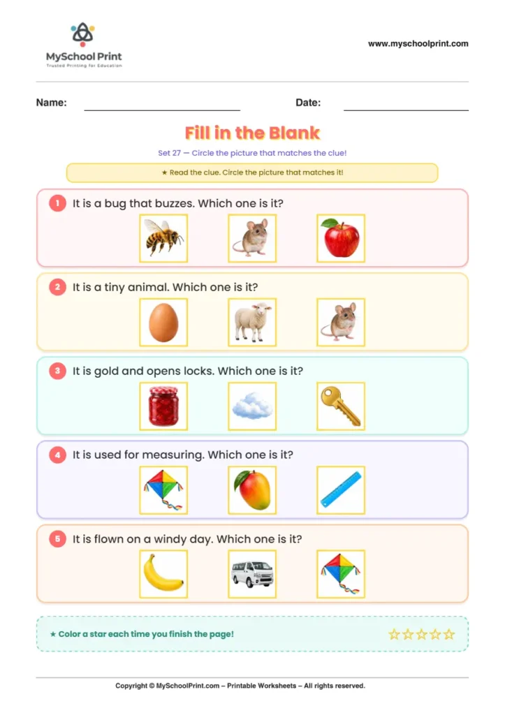 Simple English Reading Worksheet 135 for Kindergarten