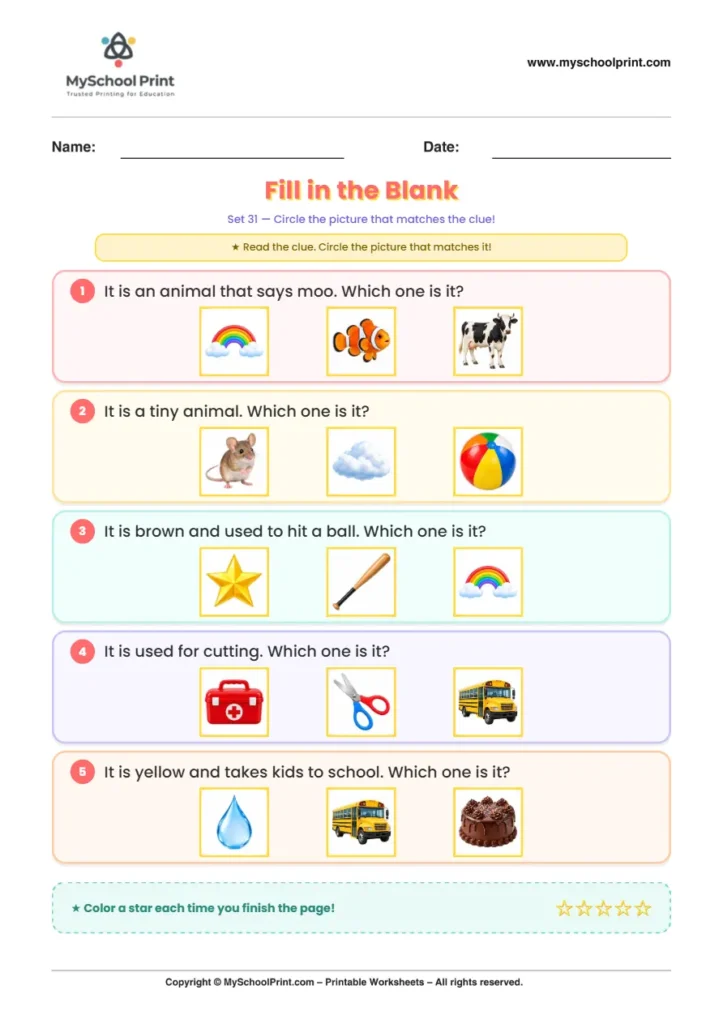Simple English Reading Worksheet 136 for Kindergarten