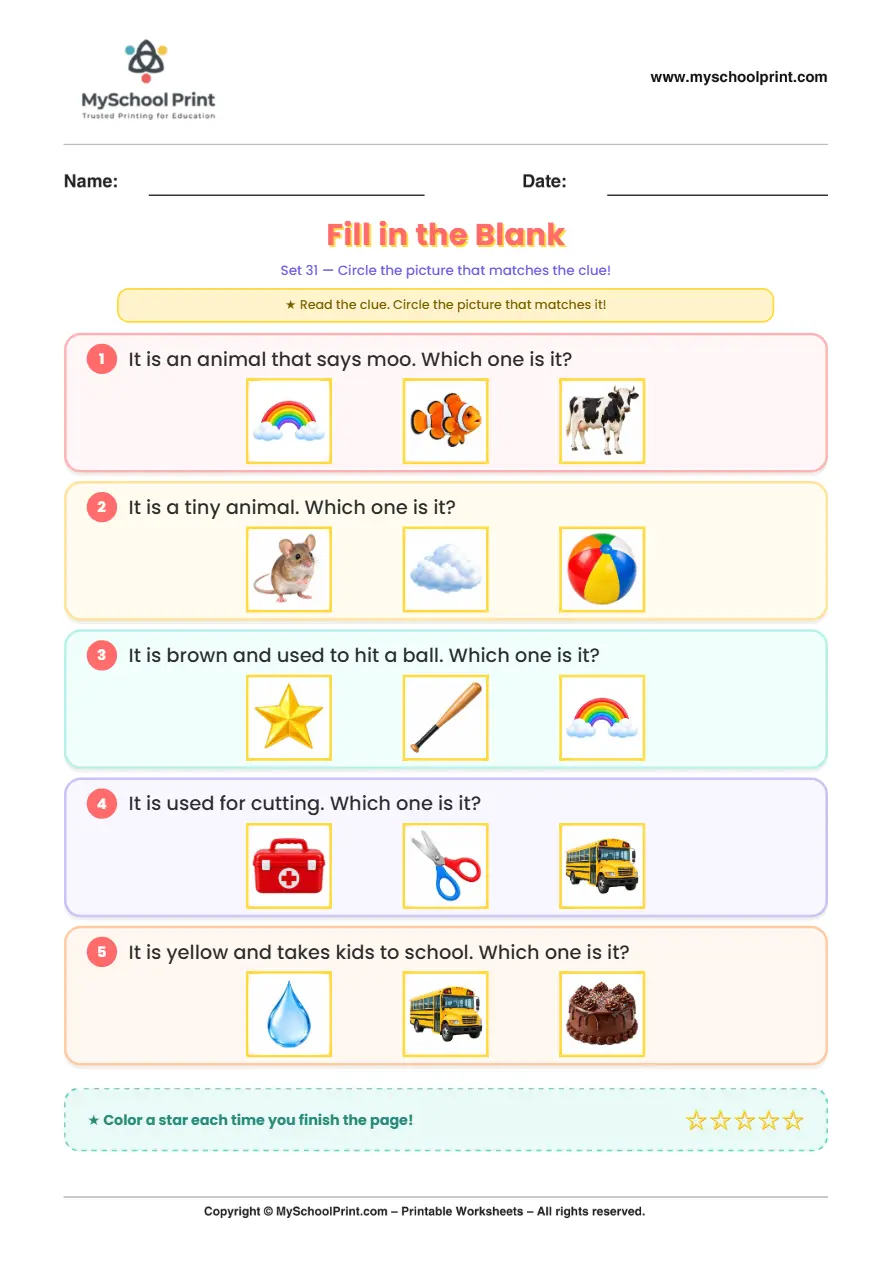 Simple English Reading Worksheet 136 for Kindergarten