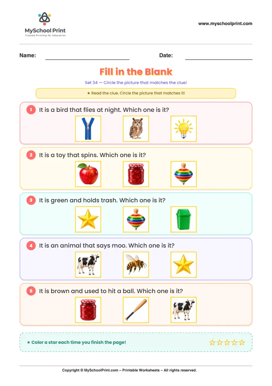 Simple English Reading Worksheet 137 for Kindergarten
