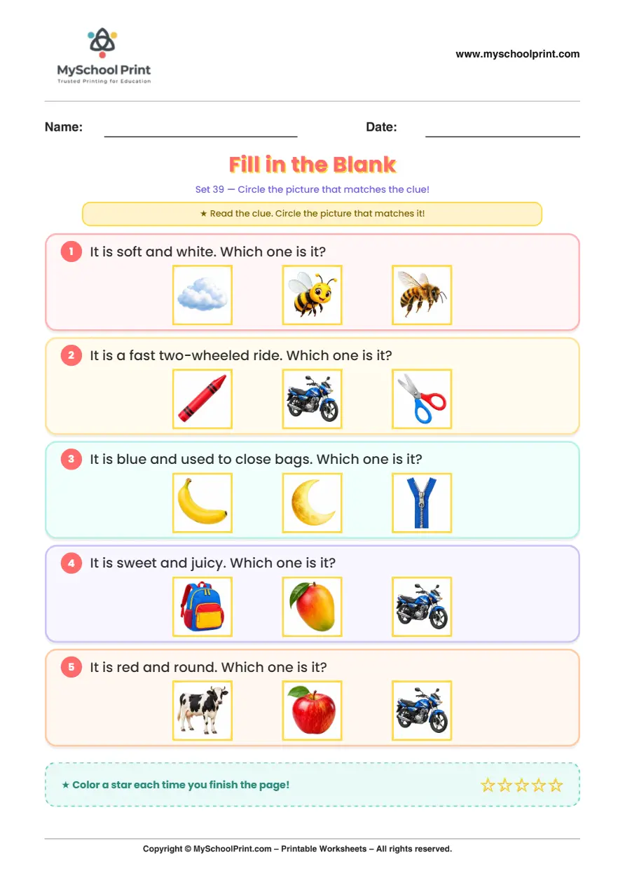 Simple English Reading Worksheet 138 for Kindergarten