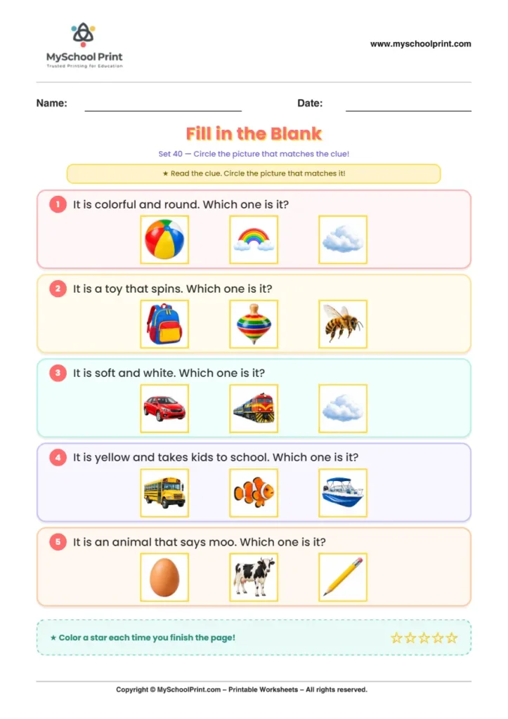 Simple English Reading Worksheet 139 for Kindergarten