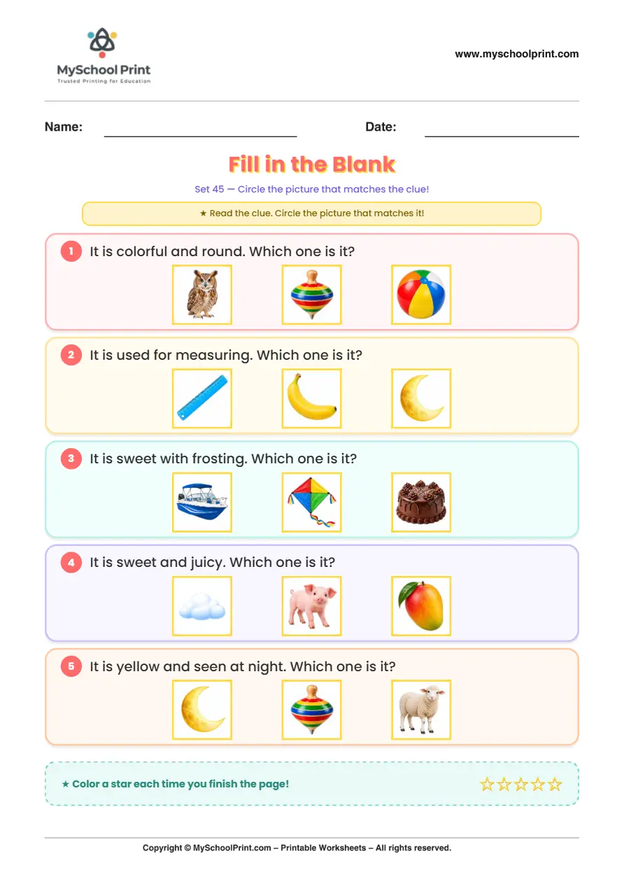 Simple English Reading Worksheet 141 for Kindergarten