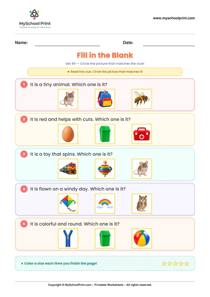 Simple English Reading Worksheet 143 for Kindergarten