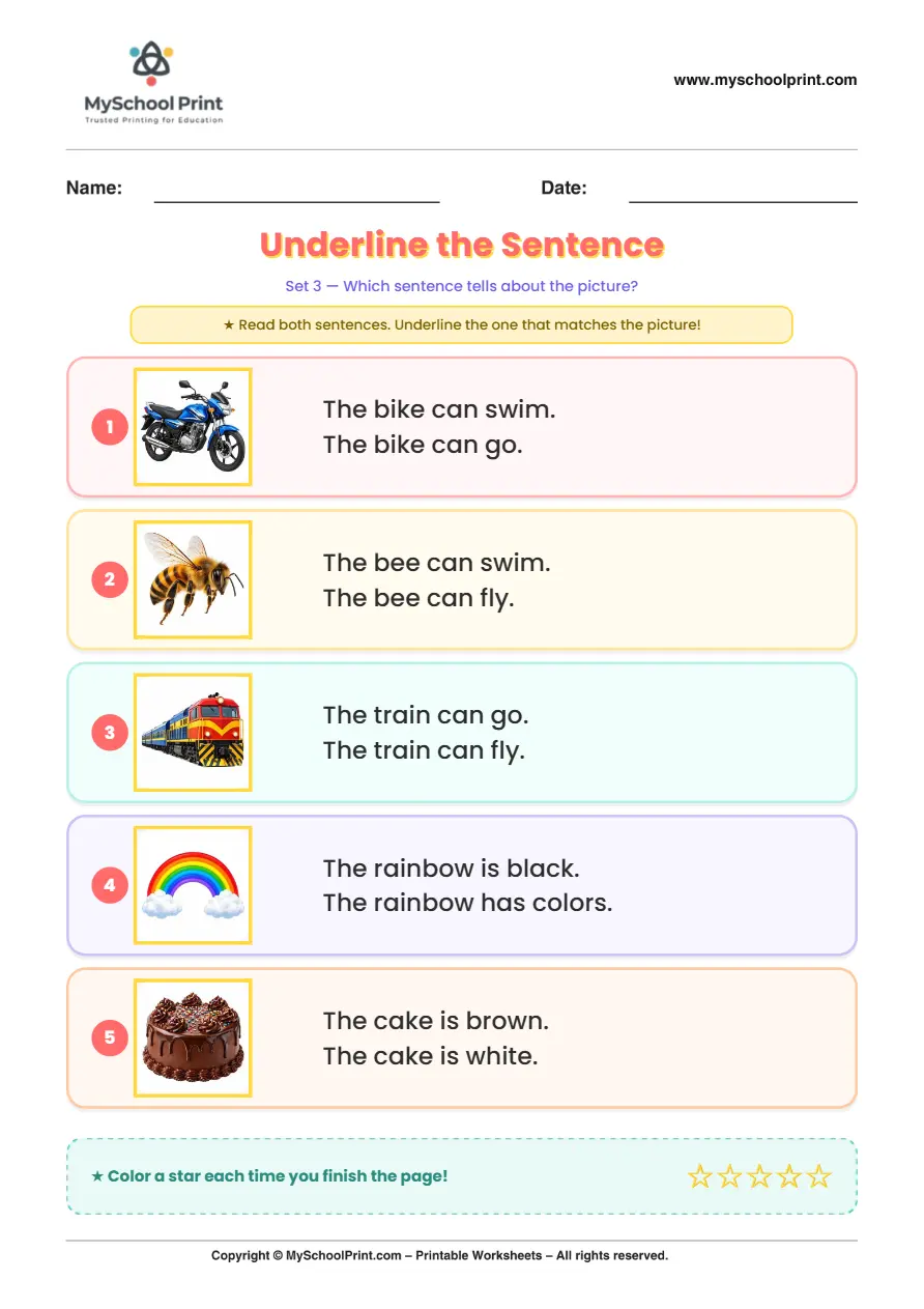Simple English Reading Worksheet 151 for Kindergarten