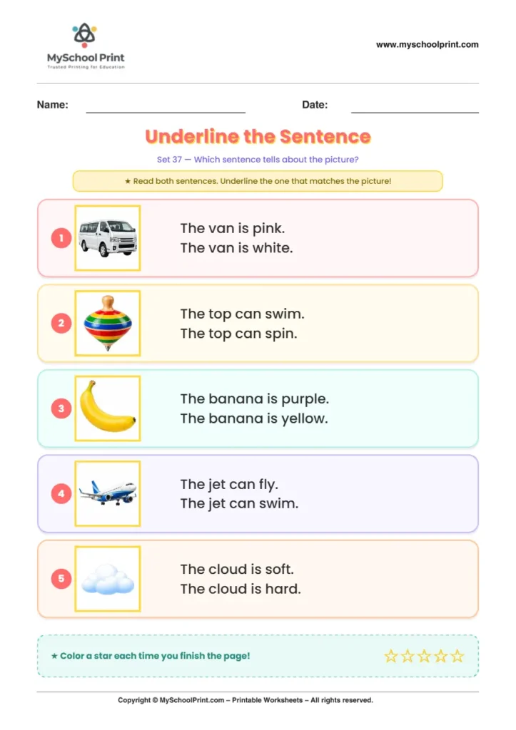 Simple English Reading Worksheet 152 for Kindergarten