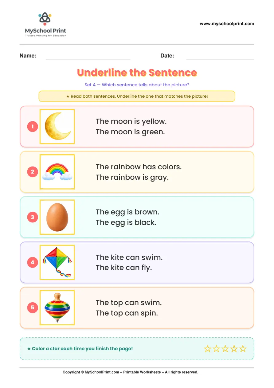Simple English Reading Worksheet 153 for Kindergarten