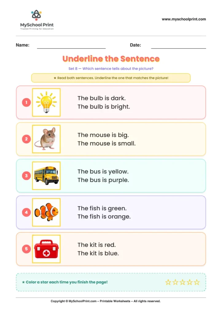 Simple English Reading Worksheet 156 for Kindergarten