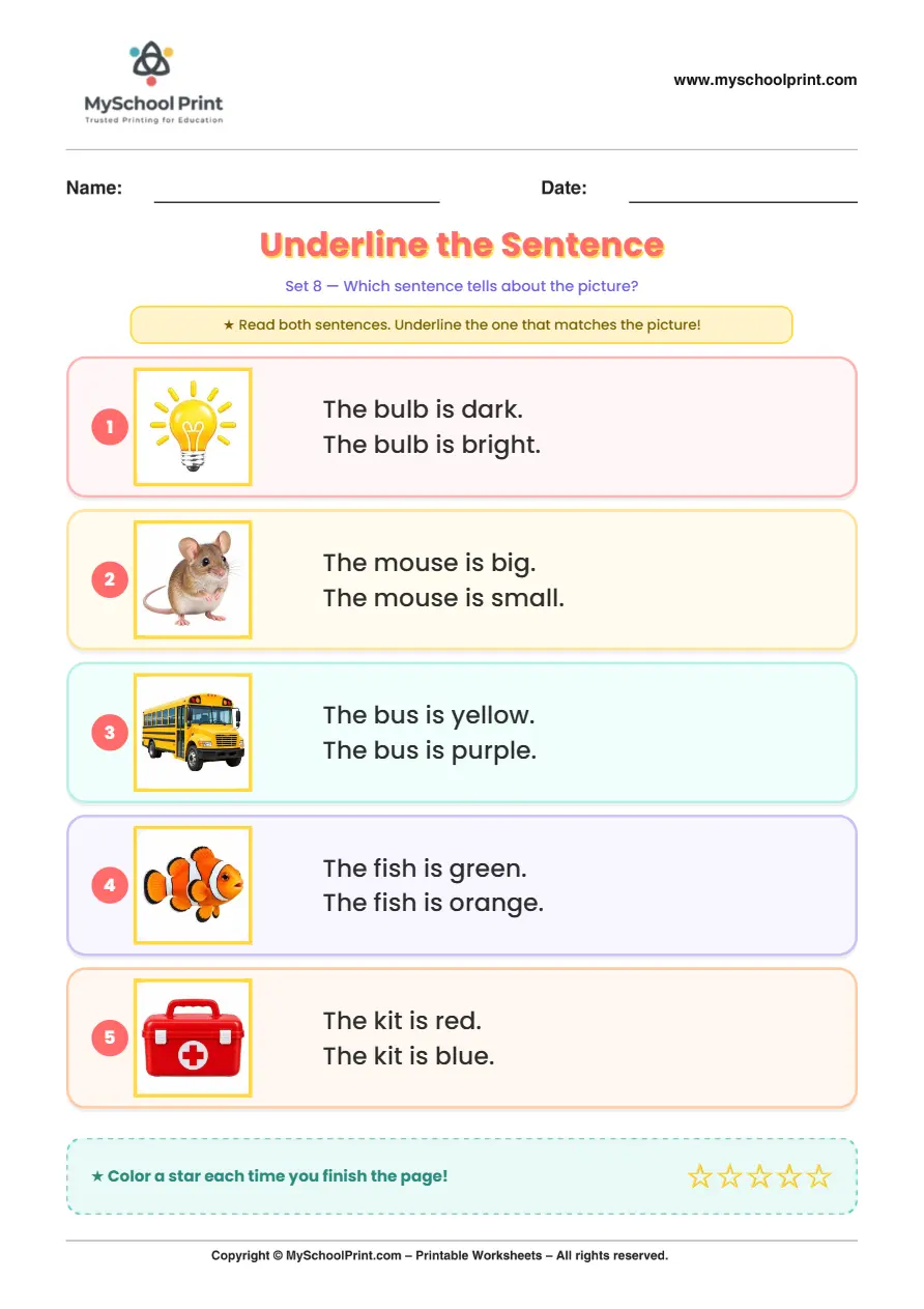 Simple English Reading Worksheet 156 for Kindergarten