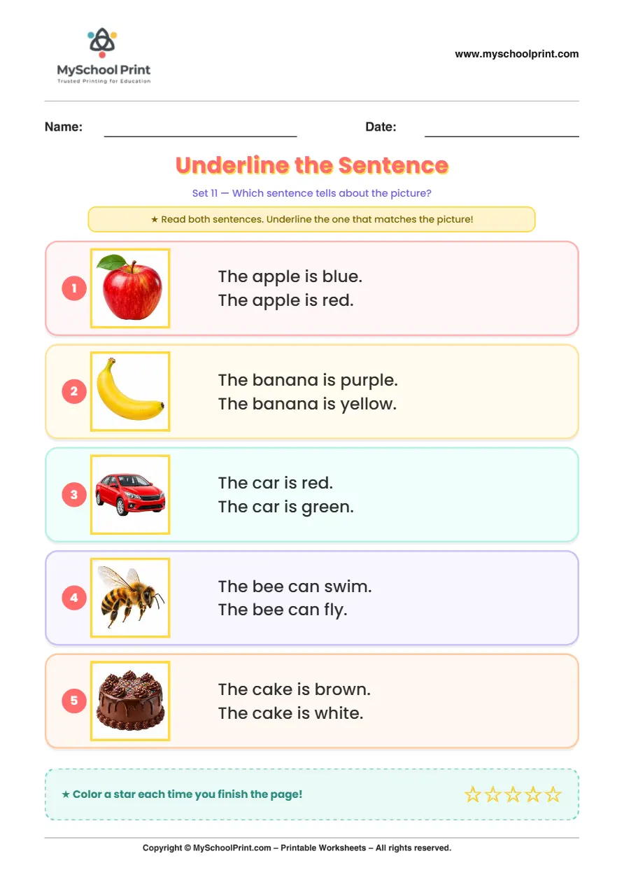 Simple English Reading Worksheet 158 for Kindergarten