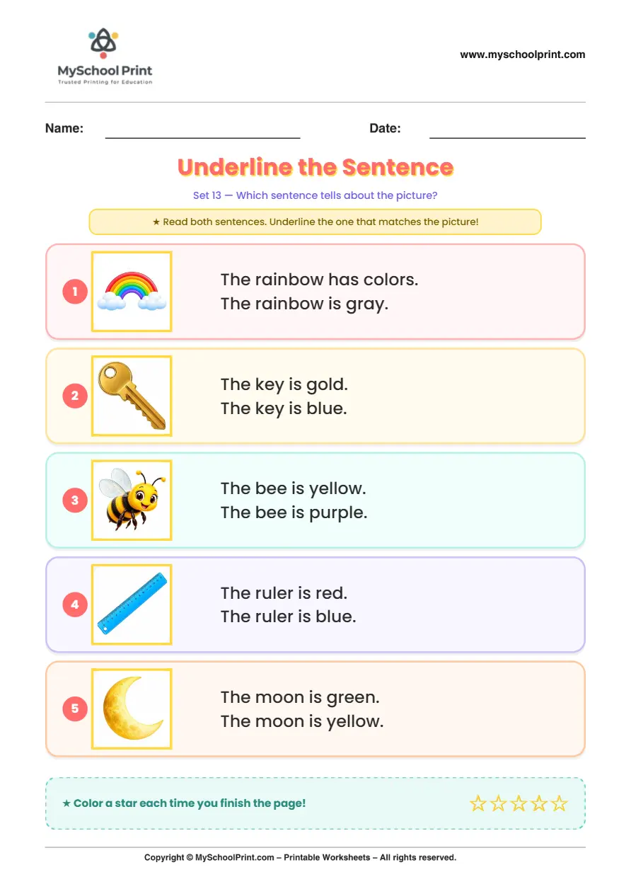 Simple English Reading Worksheet 159 for Kindergarten