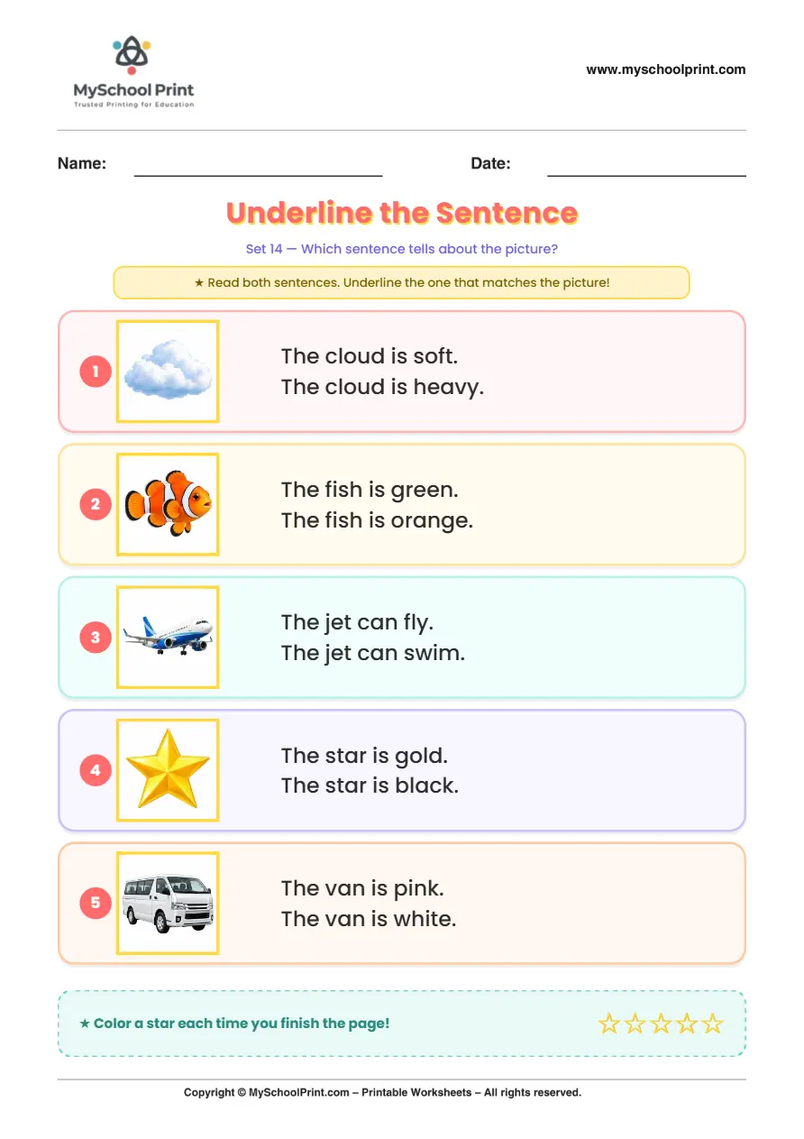 Simple English Reading Worksheet 160 for Kindergarten