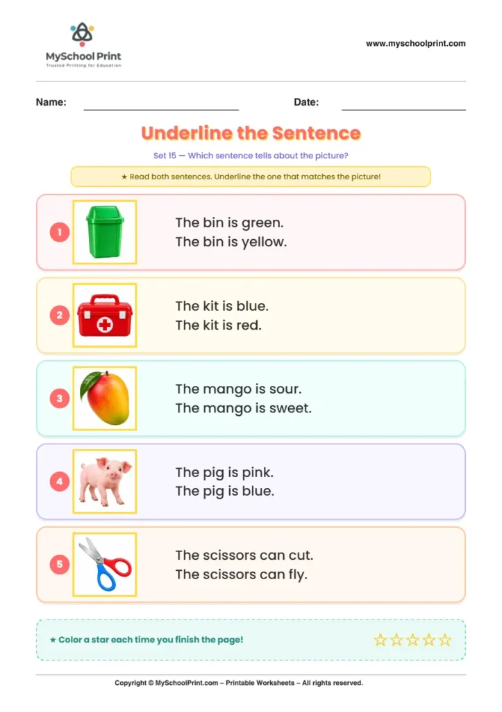 Simple English Reading Worksheet 161 for Kindergarten
