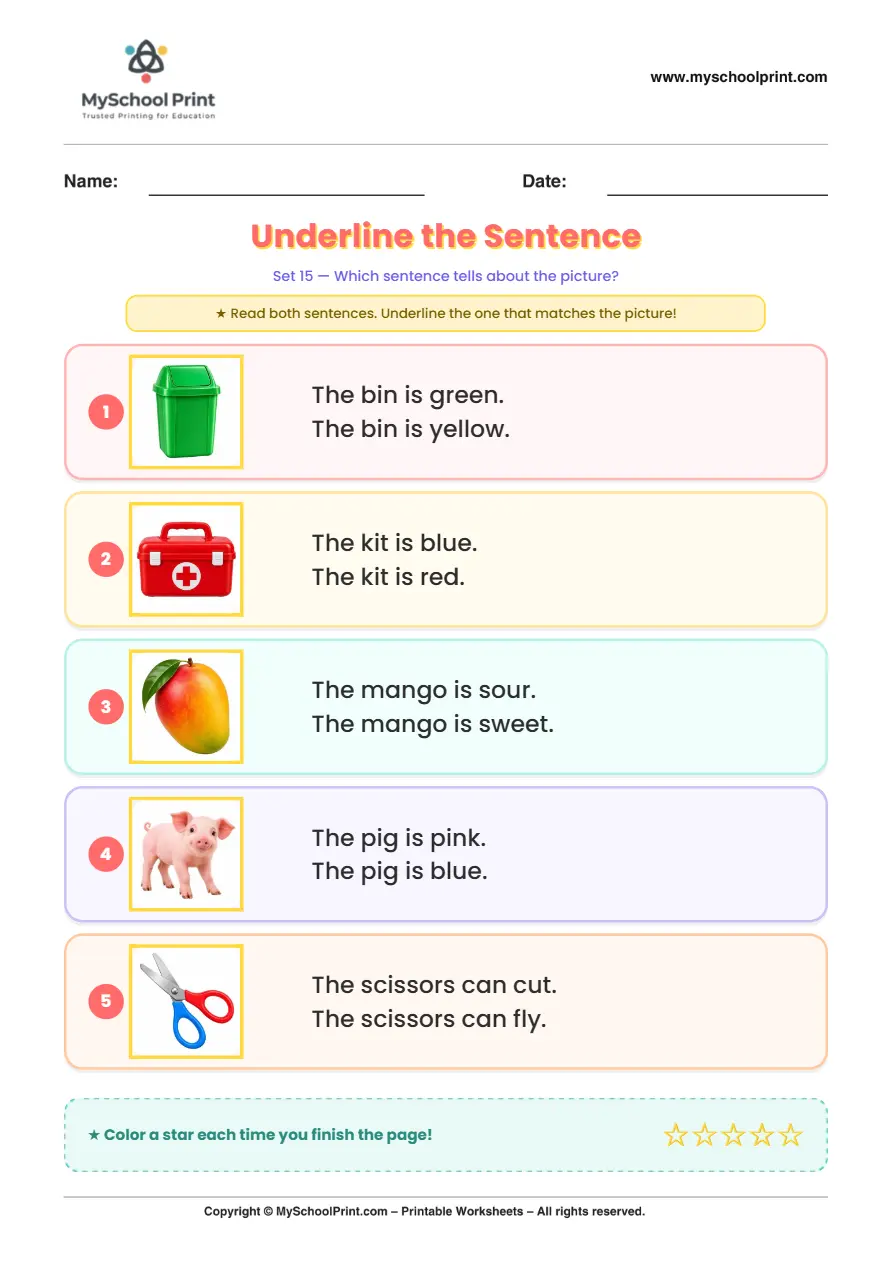 Simple English Reading Worksheet 161 for Kindergarten