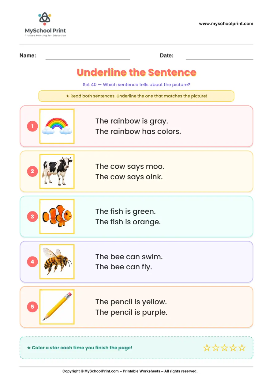 Simple English Reading Worksheet 162 for Kindergarten