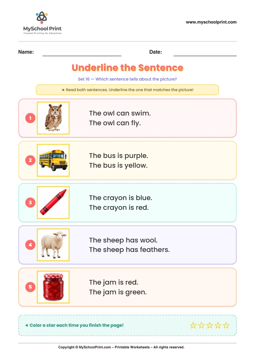 Simple English Reading Worksheet 163 for Kindergarten