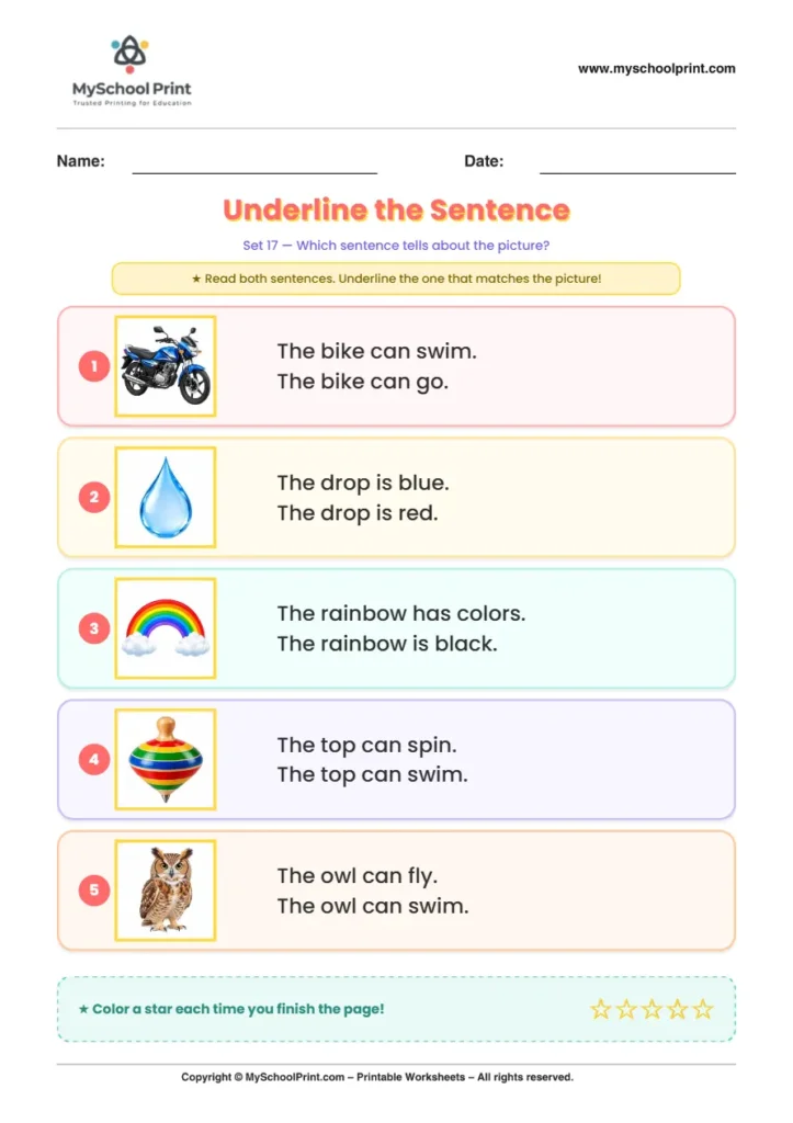 Simple English Reading Worksheet 164 for Kindergarten