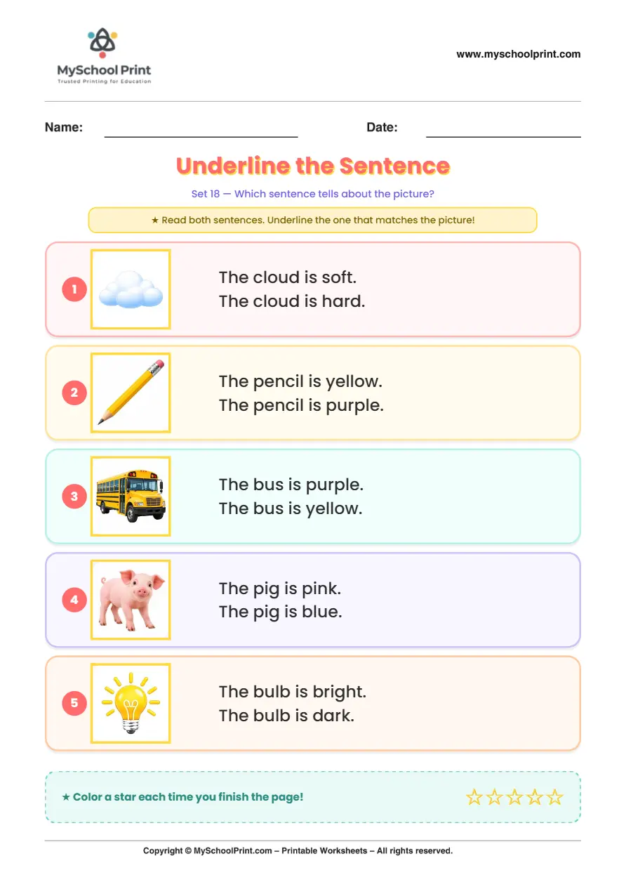 Simple English Reading Worksheet 165 for Kindergarten
