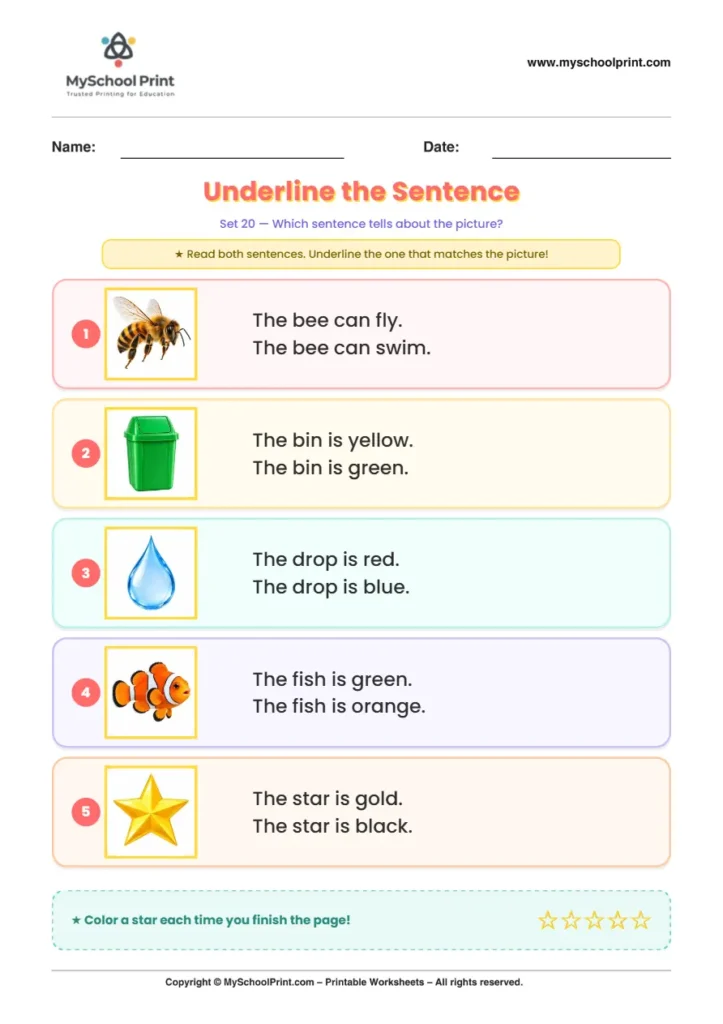 Simple English Reading Worksheet 167 for Kindergarten