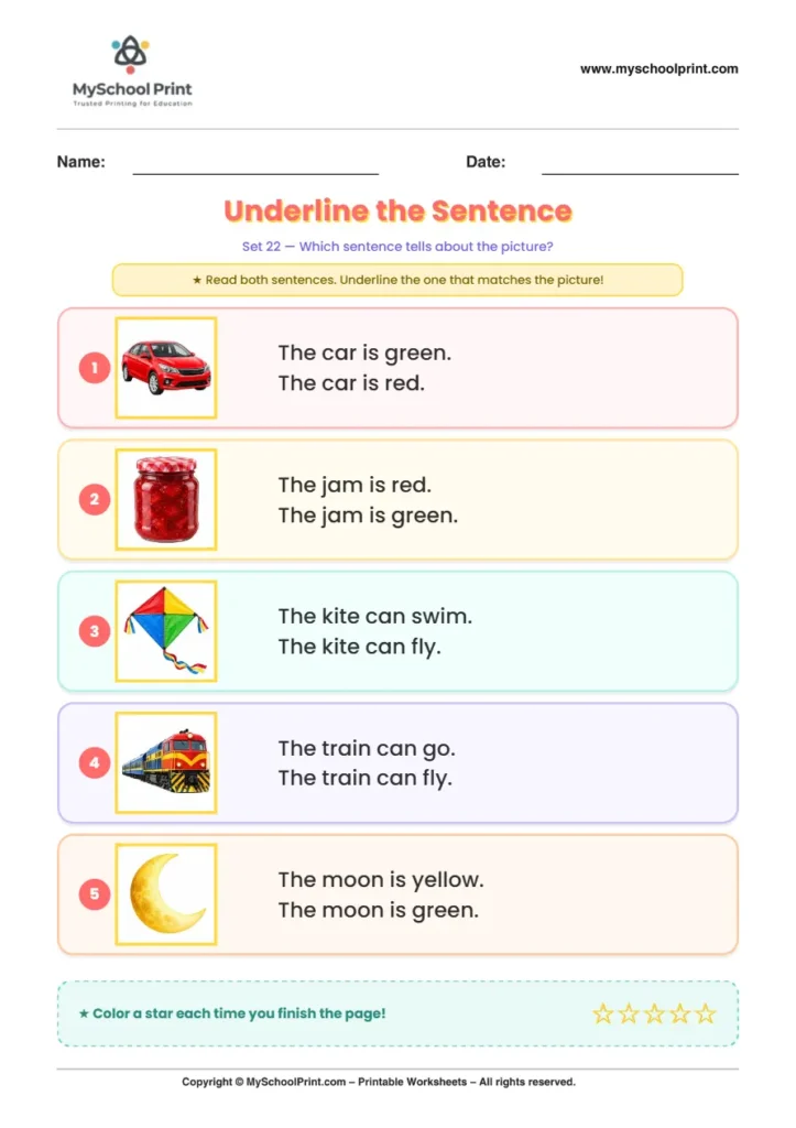 Simple English Reading Worksheet 168 for Kindergarten