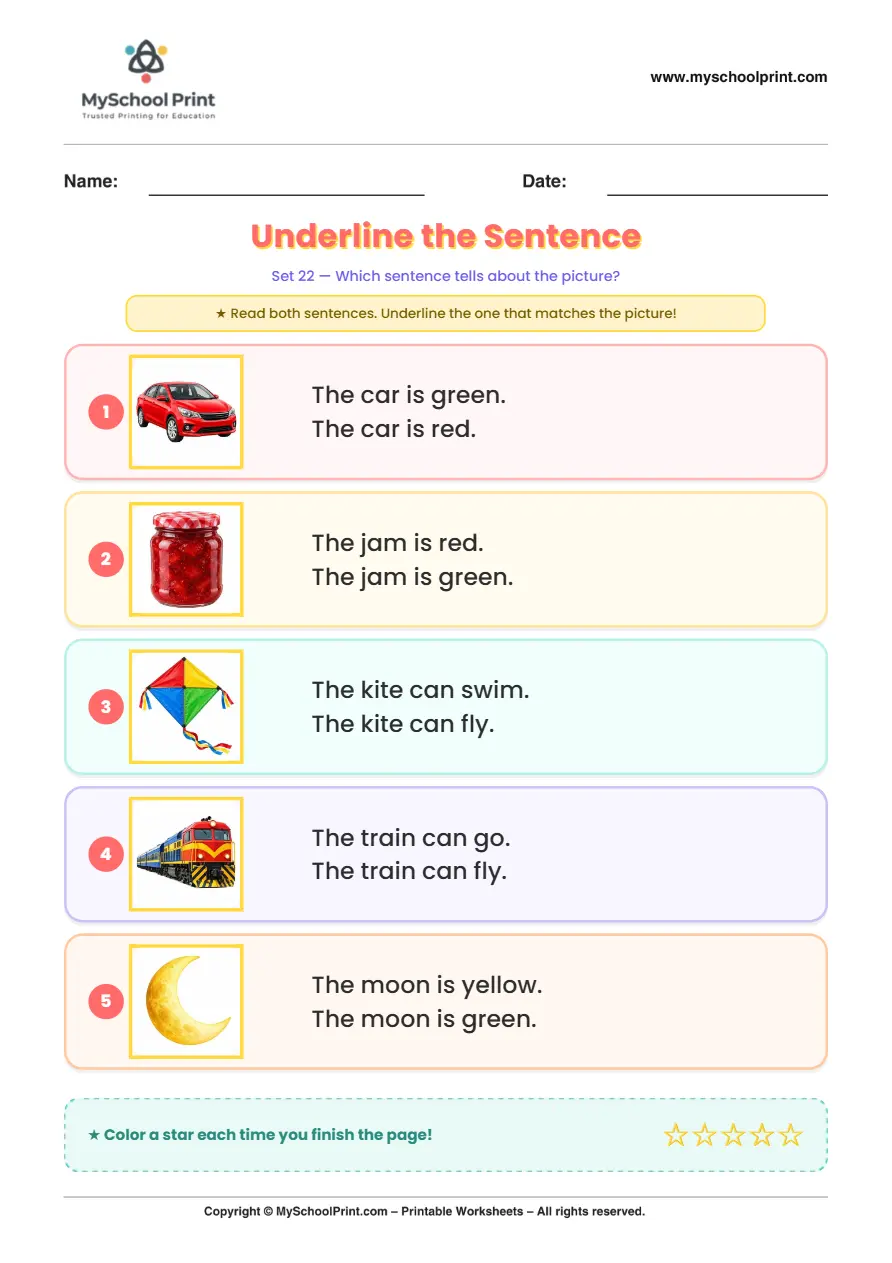 Simple English Reading Worksheet 168 for Kindergarten