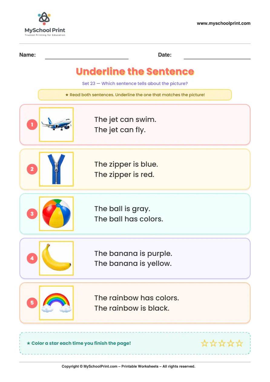 Simple English Reading Worksheet 169 for Kindergarten