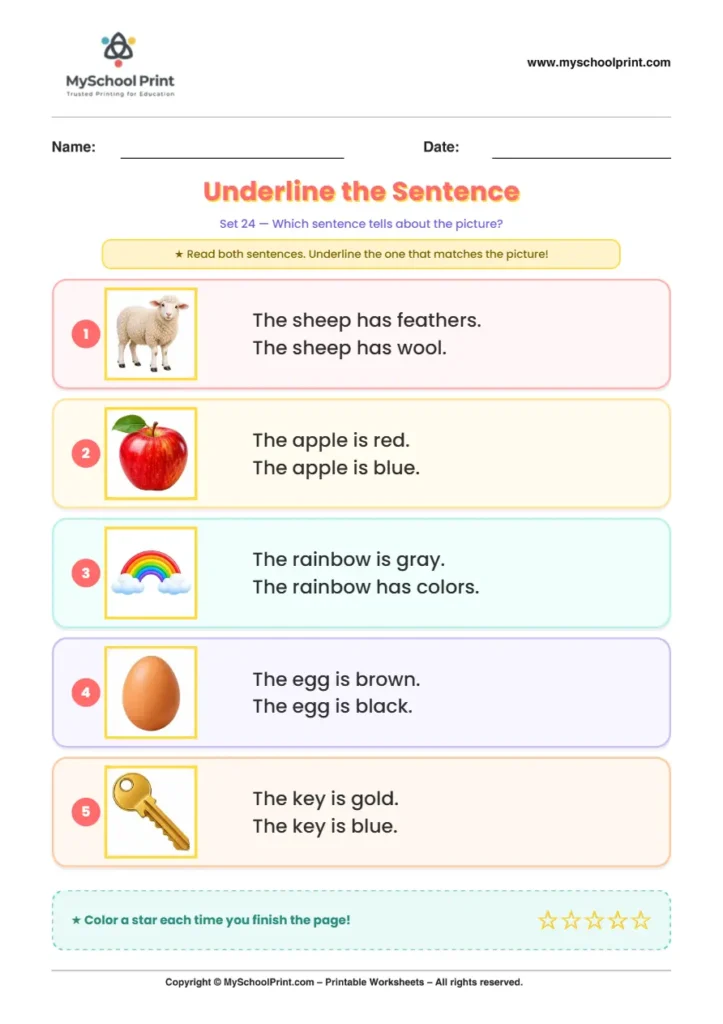 Simple English Reading Worksheet 170 for Kindergarten