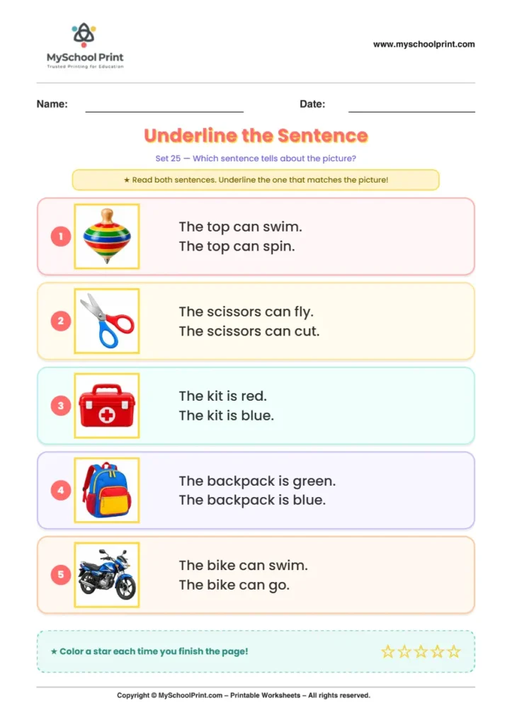 Simple English Reading Worksheet 171 for Kindergarten