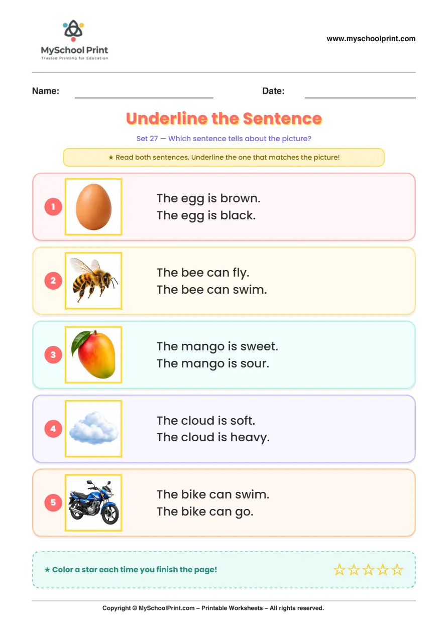 Simple English Reading Worksheet 172 for Kindergarten