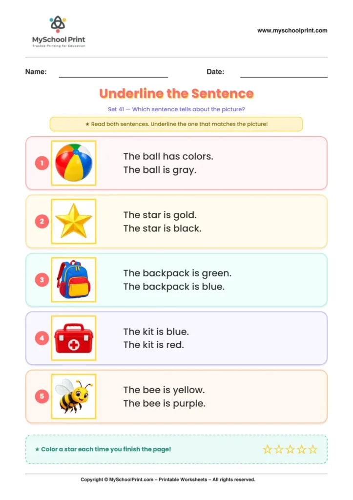 Simple English Reading Worksheet 173 for Kindergarten
