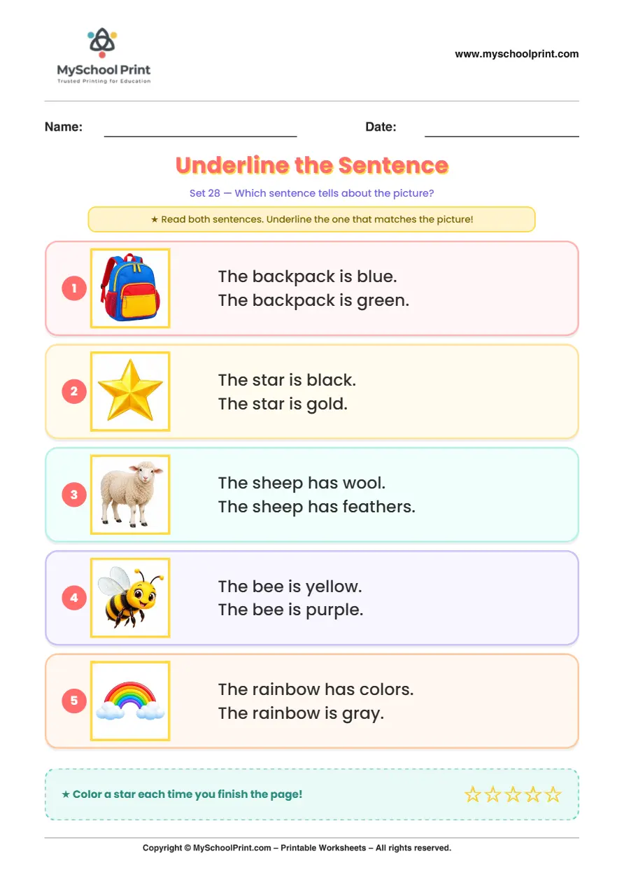 Simple English Reading Worksheet 174 for Kindergarten