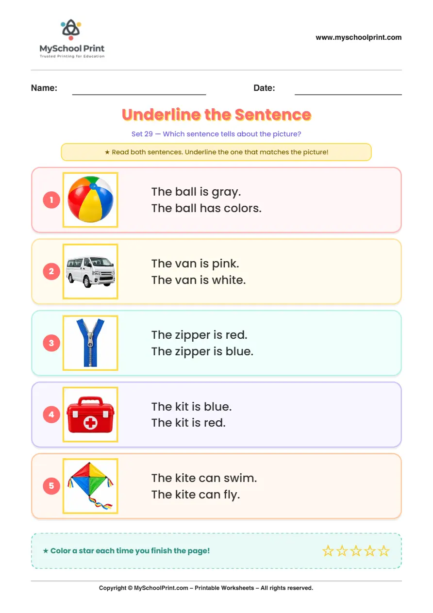 Simple English Reading Worksheet 175 for Kindergarten
