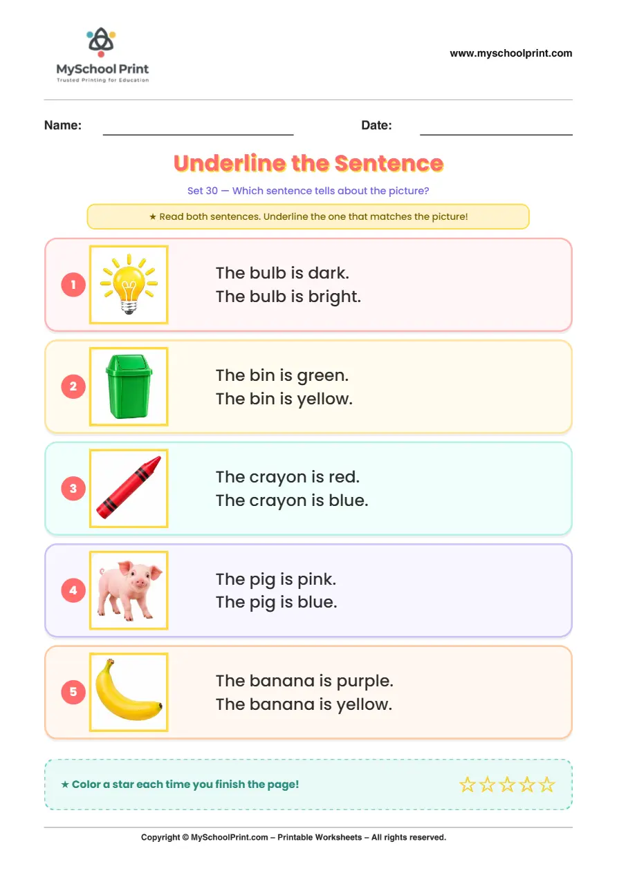 Simple English Reading Worksheet 176 for Kindergarten