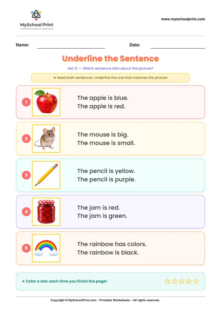 Simple English Reading Worksheet 177 for Kindergarten