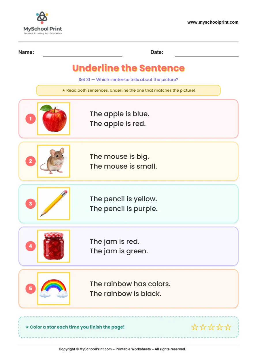 Simple English Reading Worksheet 177 for Kindergarten