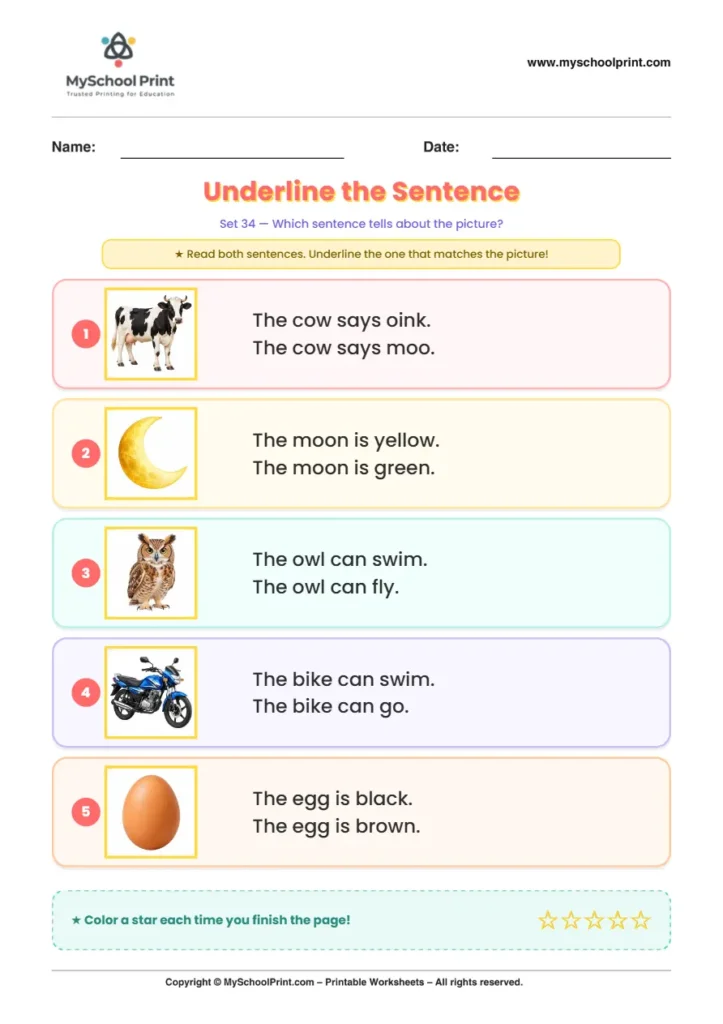 Simple English Reading Worksheet 180 for Kindergarten
