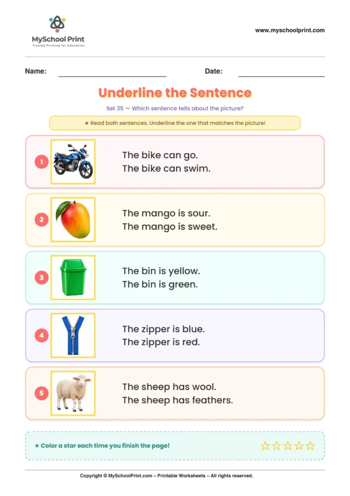 Simple English Reading Worksheet 181 for Kindergarten