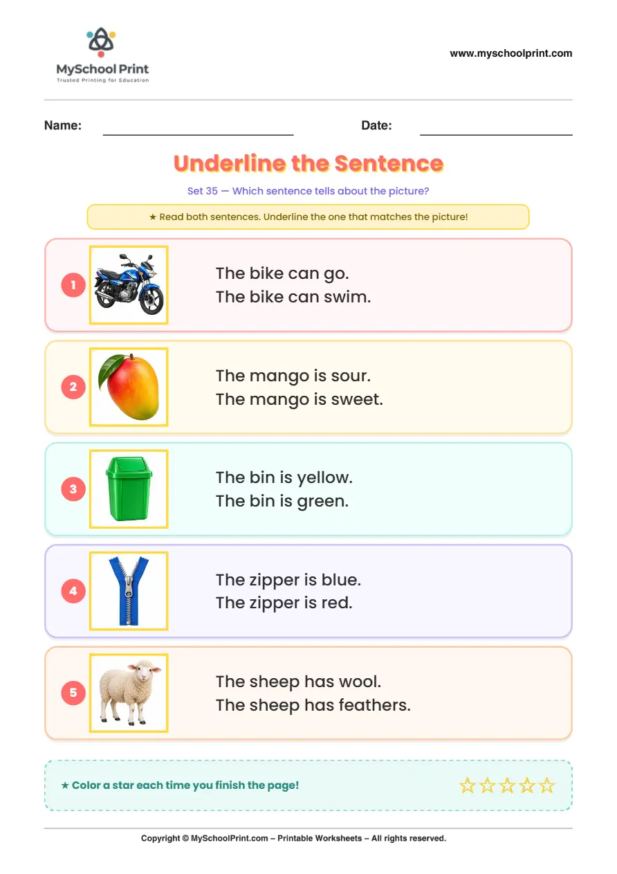 Simple English Reading Worksheet 181 for Kindergarten