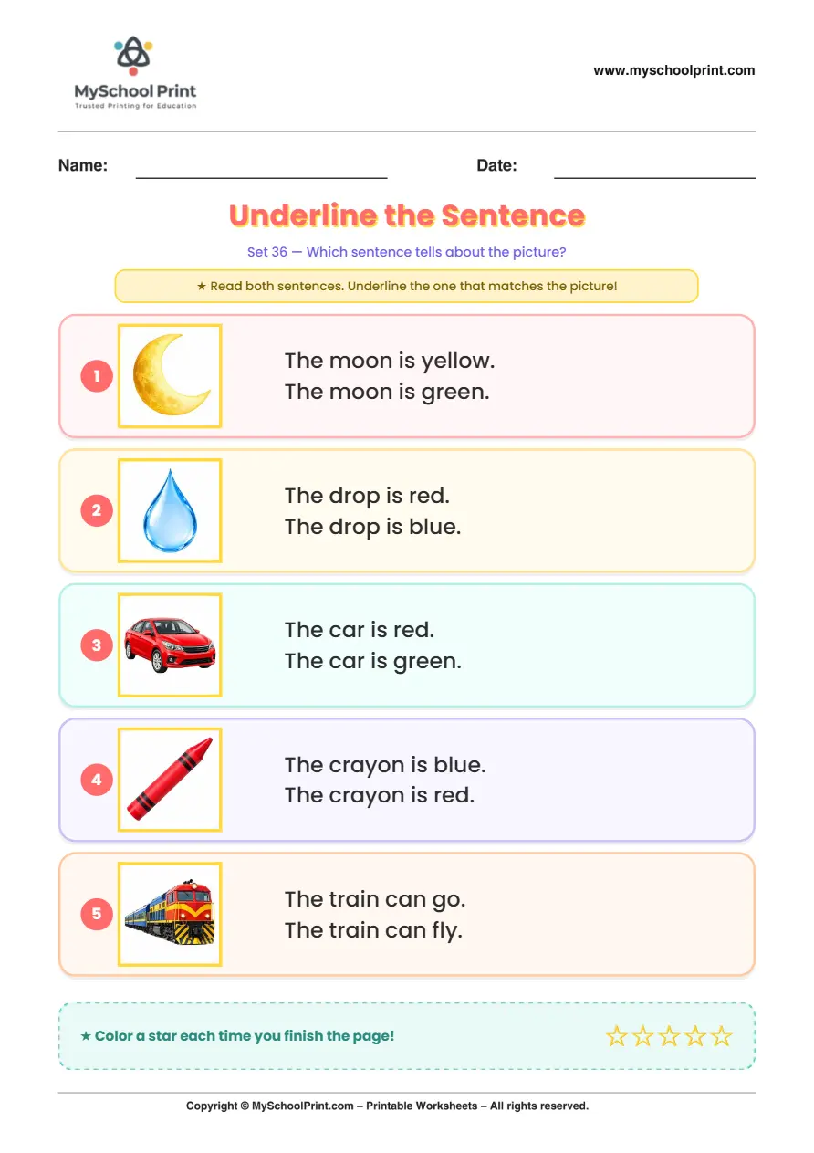 Simple English Reading Worksheet 182 for Kindergarten