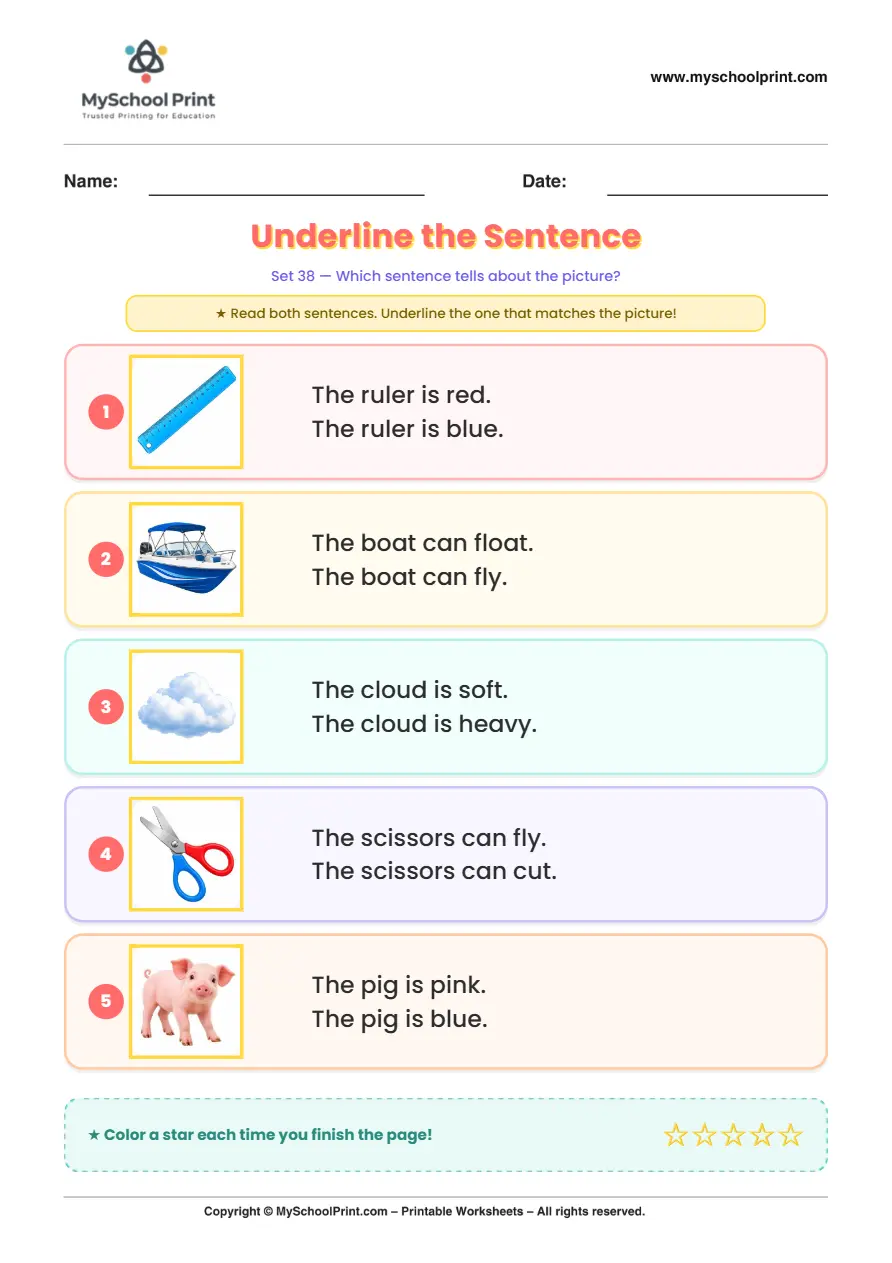 Simple English Reading Worksheet 183 for Kindergarten