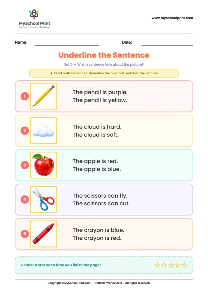 Simple English Reading Worksheet 184 for Kindergarten