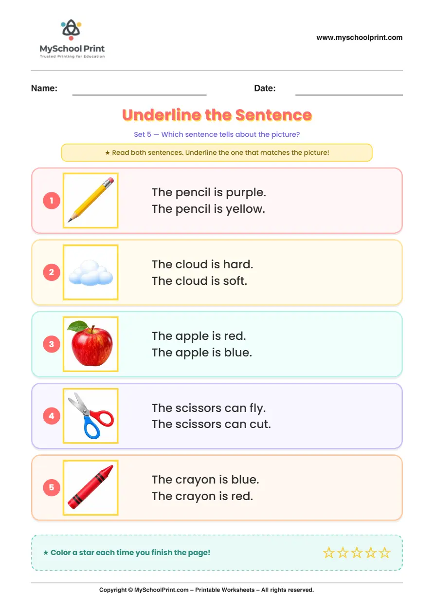 Simple English Reading Worksheet 184 for Kindergarten