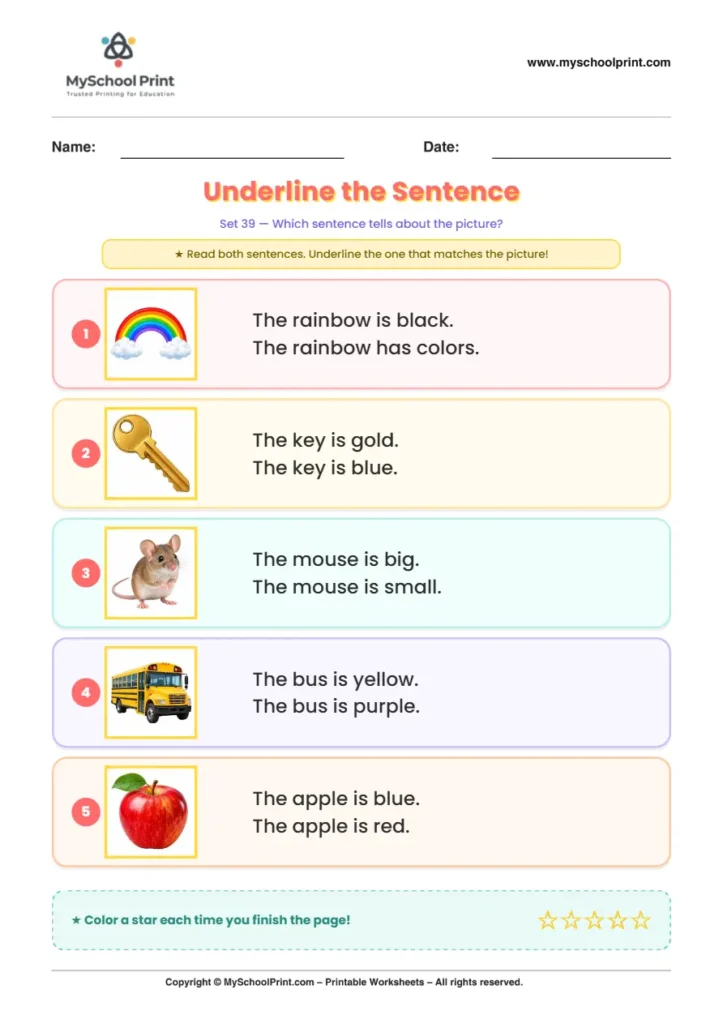 Simple English Reading Worksheet 185 for Kindergarten