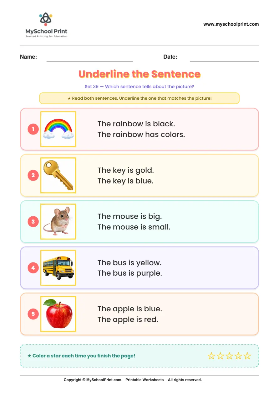 Simple English Reading Worksheet 185 for Kindergarten